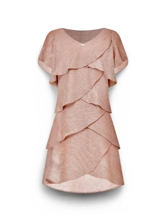 SLNY Tiered Metallic Shift Dress Womens 14 Faded Rose Flutter Sleeve Formal - Picture 10 of 10